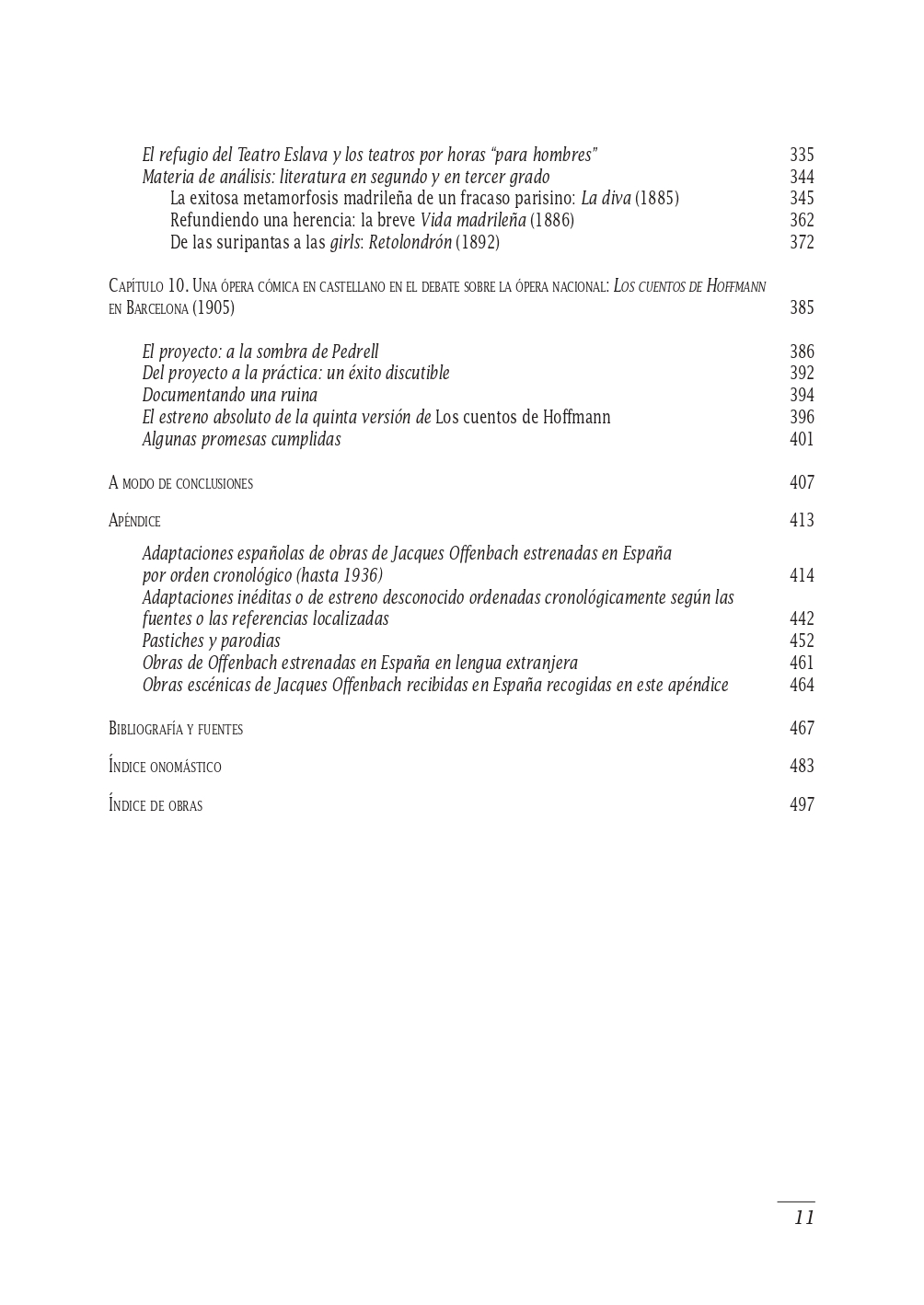 Table of context for Enrique Mejías García’s "Offenbach, compositor de zarzuelas". (Part 3)