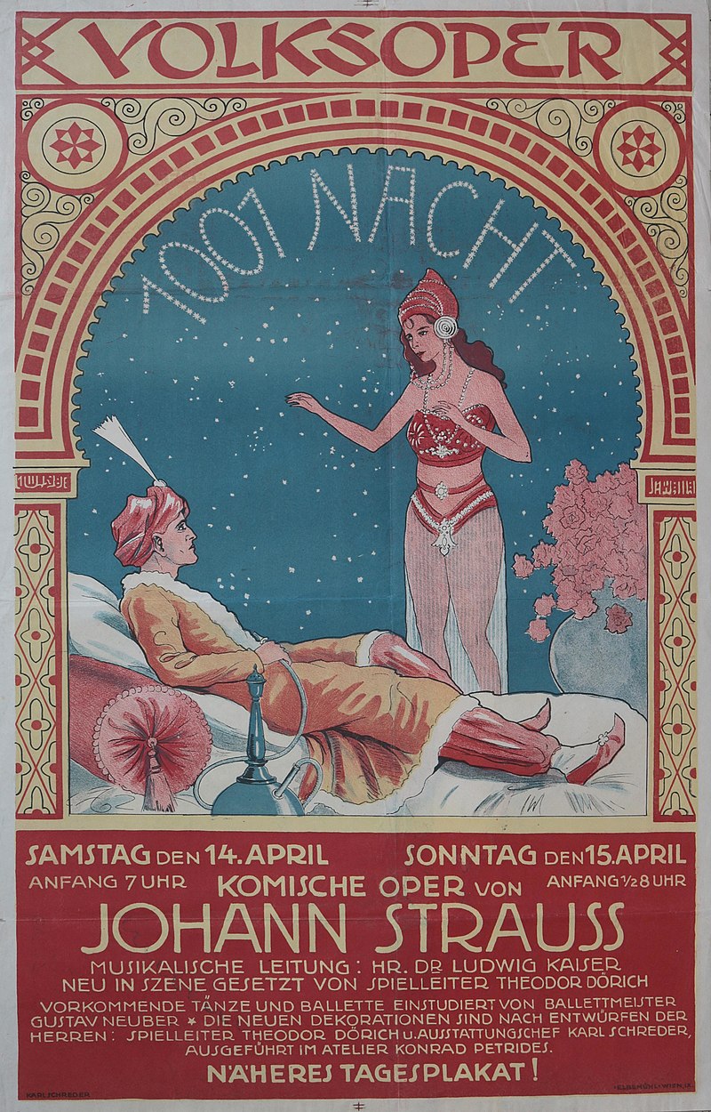 Poster by Karl Schreder for a new version of "Indigo und die 40 Räuber" at Volksoper Wien in the early 20th century. (Photo: Wikipedia)