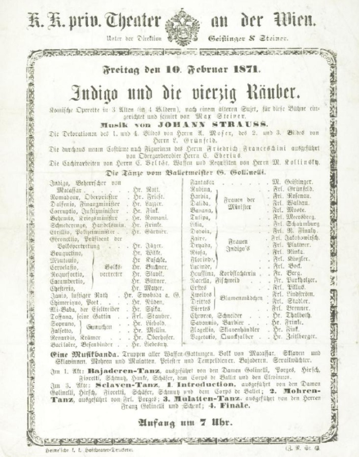 Playbill for the world premiere of "Indigo und die 40 Räuber". (Photo: Theatermuseum Wien)