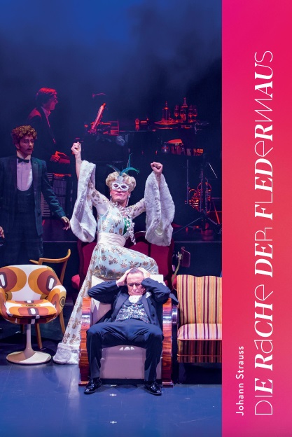 Christoph Marti and Tobias Bonn on the cover of the program of "Die Rache der Fledermaus". (Photo: Komische Oper Berlin)