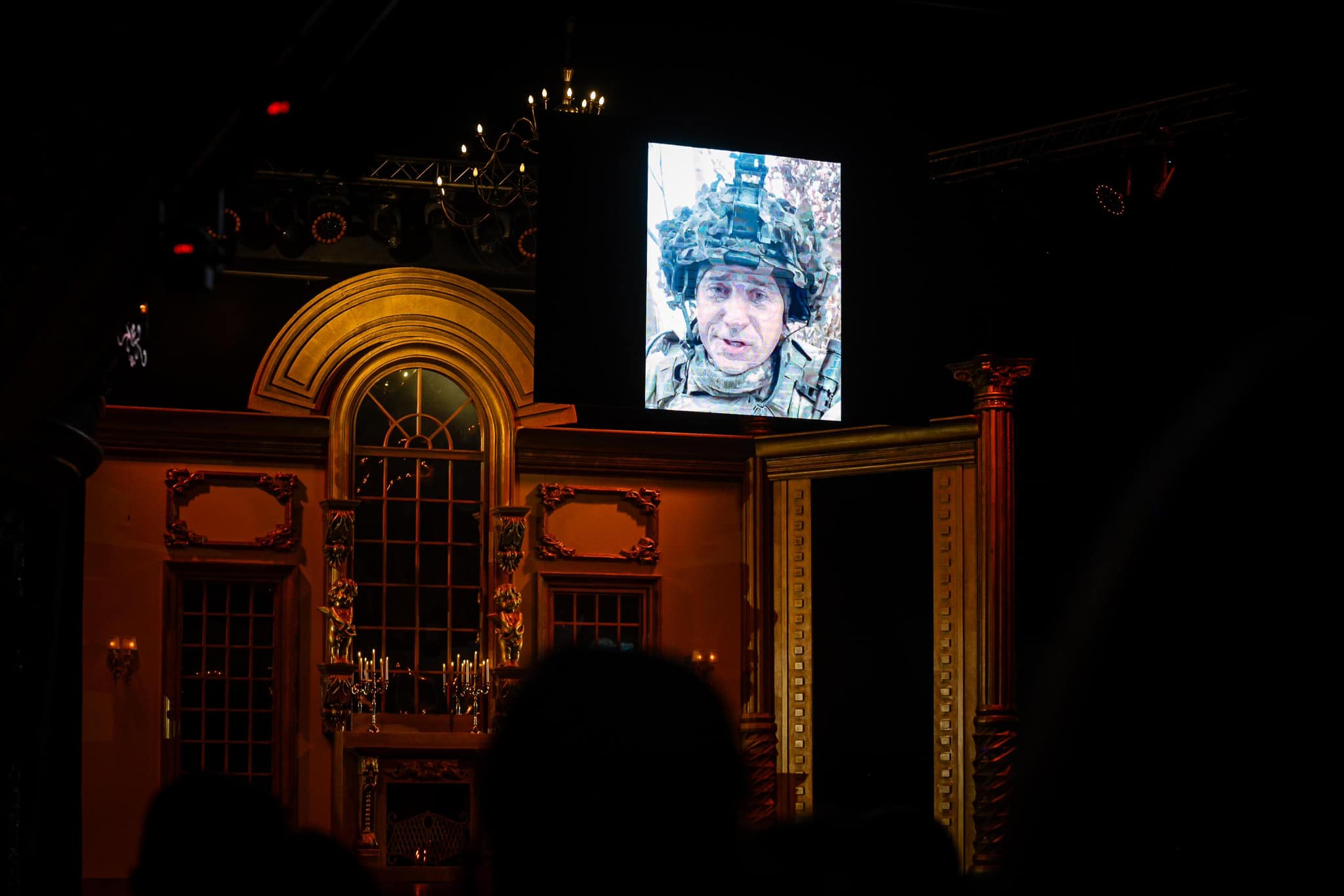 A soldier from the ensemble addressing the audience during the gala concert. (Photo: National Operetta of the Ukraine)